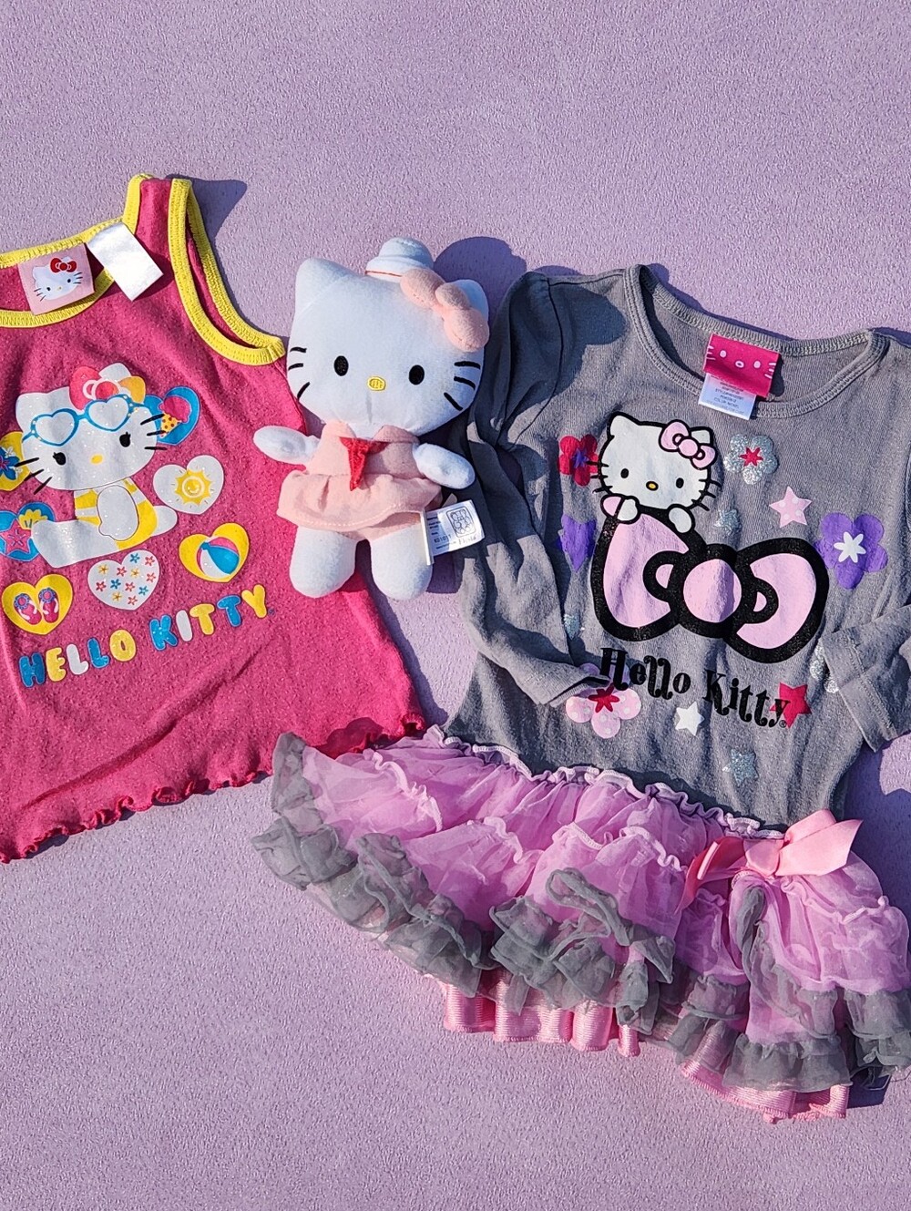 2012-13 Sanrio Hello Kitty 4T Glitter Graphic Tees & Pink Sailor Plush Kawaii